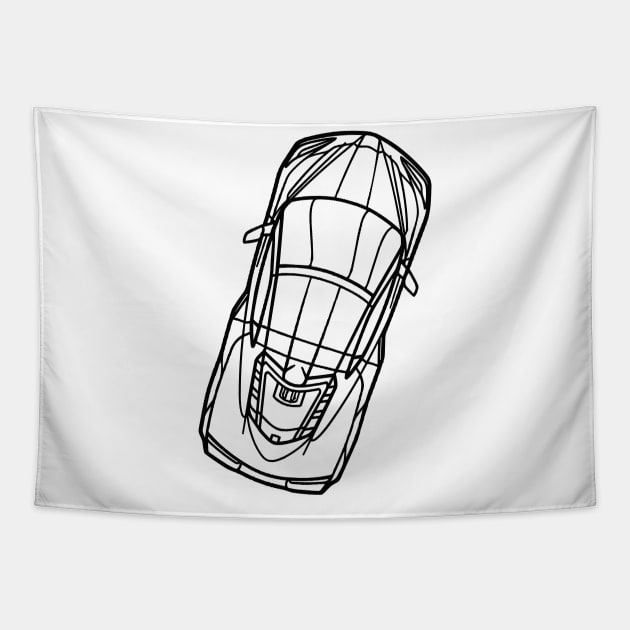Black C8 racecar Silhouette Outline Supercar Sports car Racing car Tapestry by Tees 4 Thee