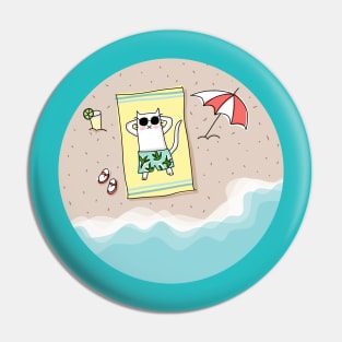 Cat Sunbathing on the Beach Pin