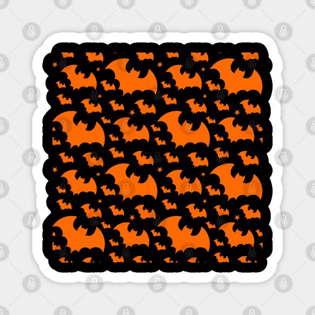 Orange Bat Wings on Black -  Halloween Autumn Stars Night Ornament Magnet by GrandTartaria