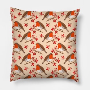 European Robin Bird Pattern Pillow