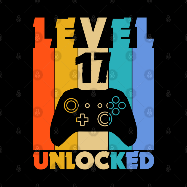 Level 17 Unlocked Funny Video Gamer Birthday Novelty T-Shirt by MekiBuzz Graphics