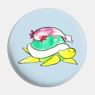 Little Axolotl and Turtle Watercolor Pin