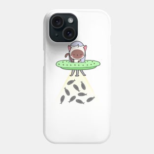 Funny white Cat is flying a spaceship Phone Case