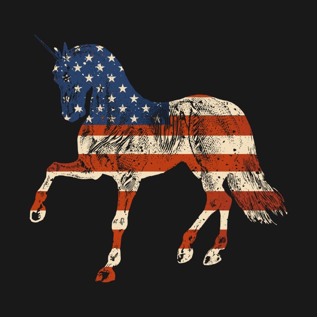 American Unicorn Distressed USA Flag Patriotic by Ligret