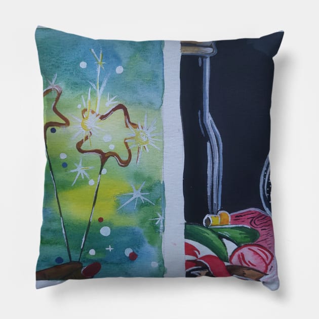 hand drawn painting Pillow by brought2life