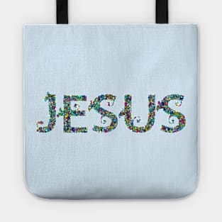 (FOR LIGHT COLOURS) Jesus His name colourful Mosaic style Christian design T-Shirt Tote