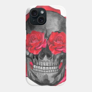 Human skull with red roses Phone Case