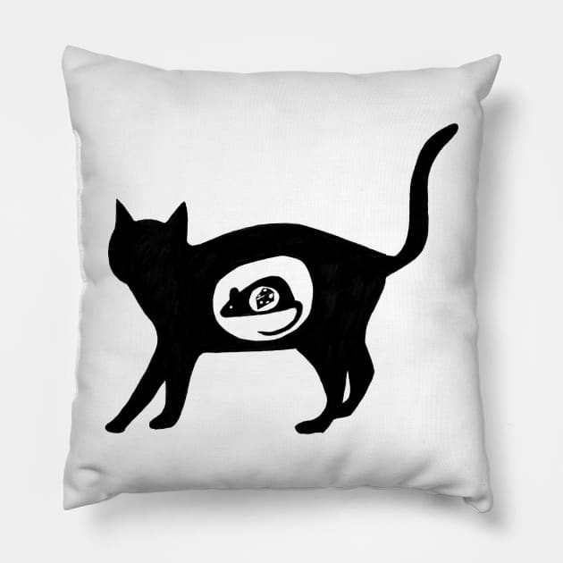 Cat ate mouse who ate cheese Pillow by CrazilykukuDesigns