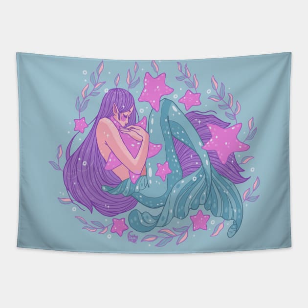 Starfish Mermaid Hugs Tapestry by DajonAcevedo