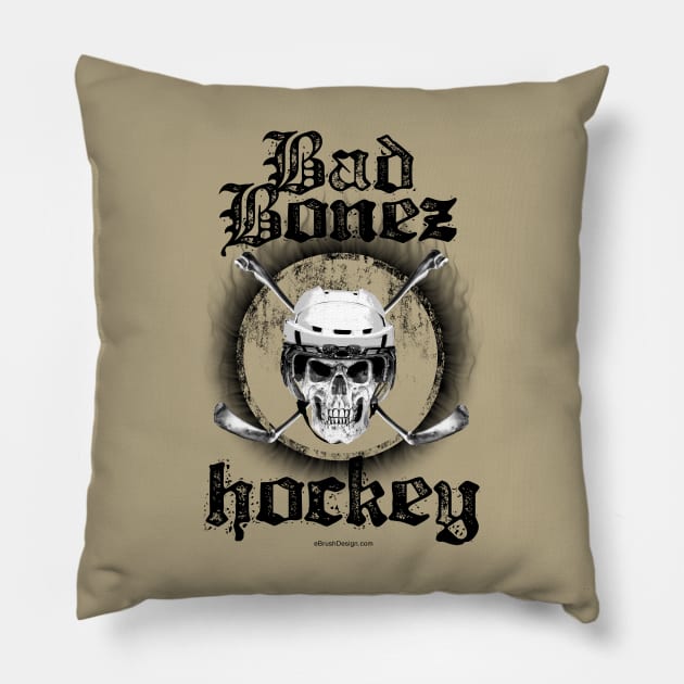 Bad Bonez Hockey - funny hockey player Pillow by eBrushDesign