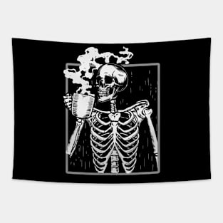 Skeleton Drinking Coffee Halloween Gift for Coffee Addicts Tapestry