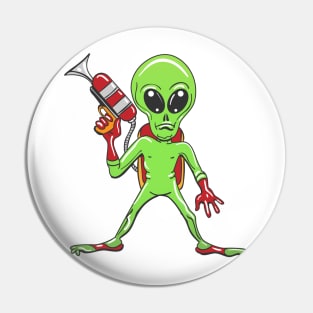 Cartoon Alien with ray gun Pin