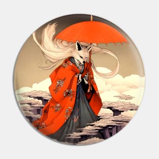 Kitsune: The Japanese Fox of Yōkai Japanese Folklore on a Dark Background Pin