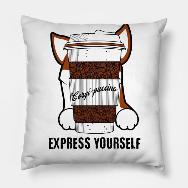 Corgi-puccino Express Yourself Dog Coffee Lover Pillow by Sams Design Room