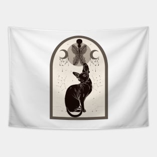 Love Catually Sphynx Kitten in Boho Style With Triple Goddess Moon Tapestry