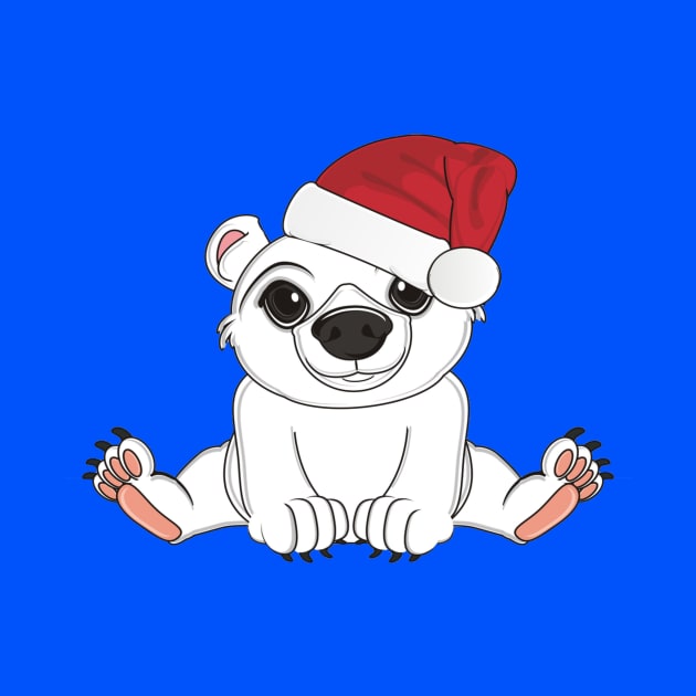 White bear in red holiday hat sit by amramna