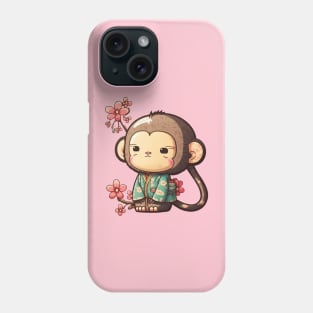 Asian monkey with spring flowers Phone Case