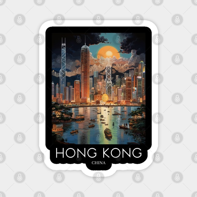 A Pop Art Travel Print of Hong Kong - China Magnet by Studio Red Koala