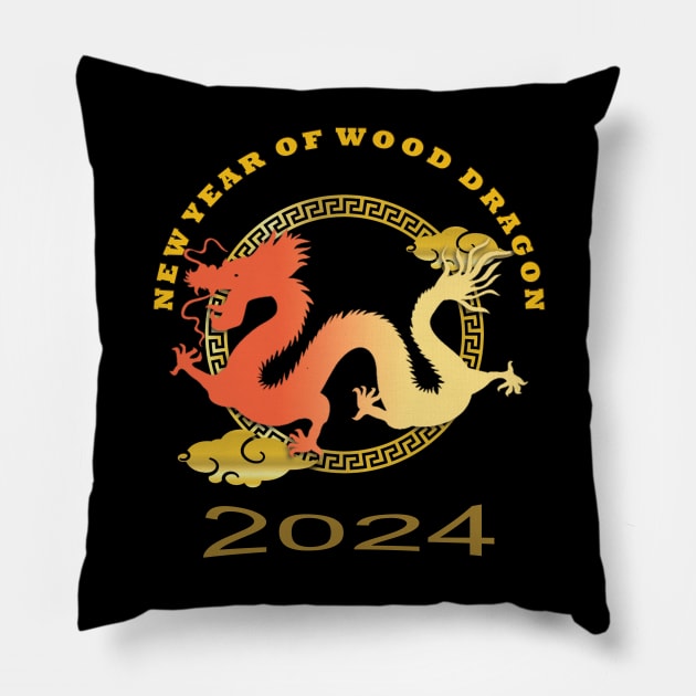 Chinese New Year of Wood Dragon 2024 Pillow by TeeText