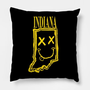 Grunge Heads Indiana Happy Smiling 90's style Grunge Face X eyes Pillow