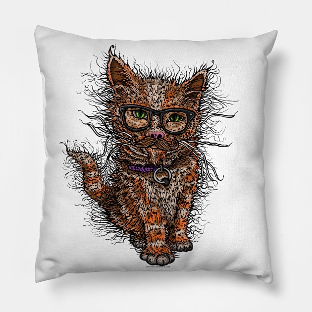 Curly Mustache Hipster Cat Pillow by House_Of_HaHa