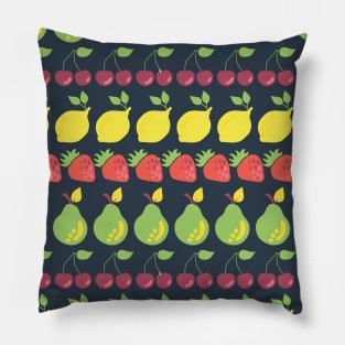 Pears, strawberries, lemons, and cherries in rows Pillow