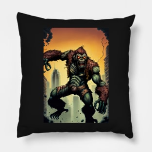 Giant Angry Green Monkey attacking a city Pillow