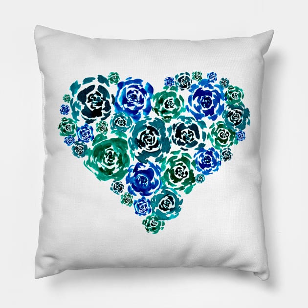 Turquoise Heart of Peonies Pillow by ZeichenbloQ