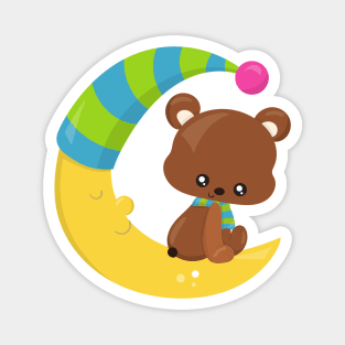 Cute Bear, Bear On The Moon, Bear With Scarf Magnet