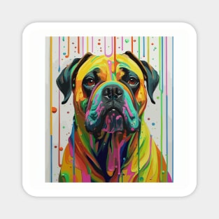 ink art Half portrait happy bullmastiff dog in a room filled with paint Magnet