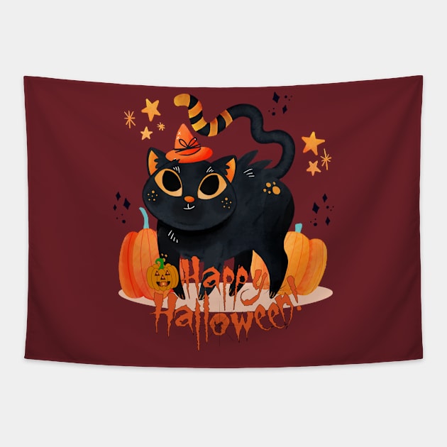 Happy Halloween Spooky Cat Tapestry by NICHE&NICHE