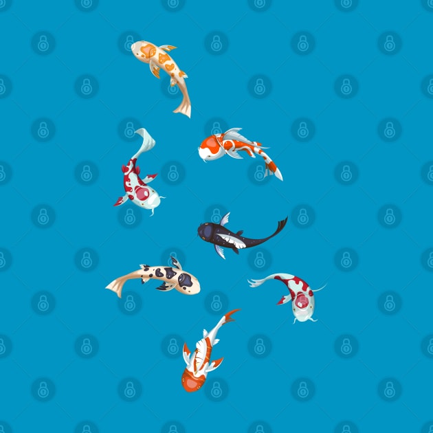 Koi Fishes Sticker Pack - Set of 7 Koi Japanese Carps by EddieBalevo