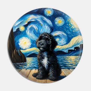 Starry Portuguese Water Dog Dog Portrait - Pet Portrait Pin