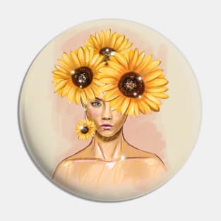 Pretty young girl with flowers in hair. Pin