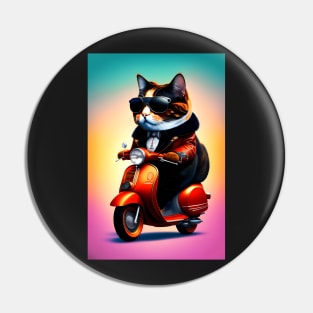 Biker Cat - Modern Digital Art Pin