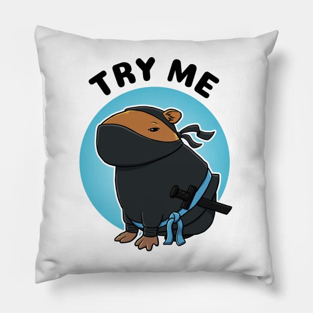 Try Me Capybara Ninja Pillow by capydays