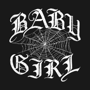 Baby Girl Goth Spider Web Typography Illustration T-Shirt