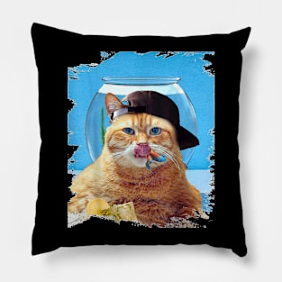 Cat Goldfish Swallowing Pillow