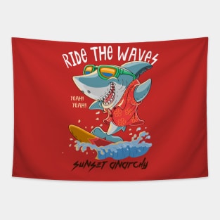 cool shark surfing Tapestry