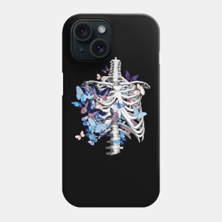 rib cage and blue butterflies, ribcage, human skeleton art Phone Case