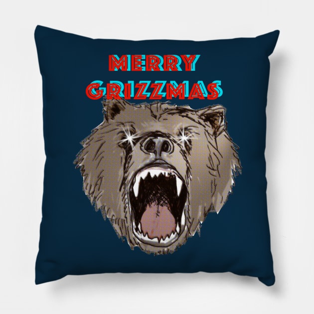 Merry Grizzmas Pillow by heyK