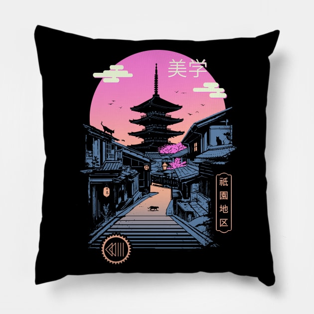 Pagoda Wave Aesthetics Pillow by Vincent Trinidad Art