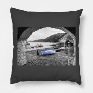 Clovelly Fishing Boats, Devon, England, Selective Colour Pillow