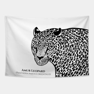 Amur Leopard with Common and Latin Names - animal design Tapestry