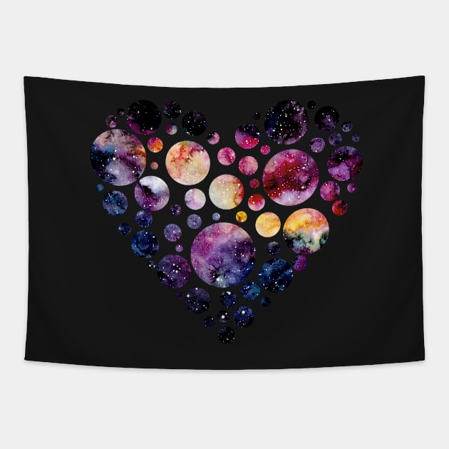 Heart with Watercolor Nebula and Starry Sky Tapestry by Cordata