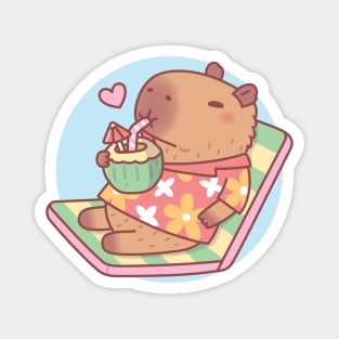 Cute Capybara Chilling With Coconut Drink Magnet