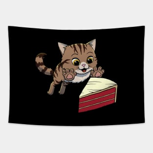 Siberian Cat excited to eat Red Velvet Cake Tapestry