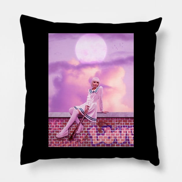 Girl with a bat Pillow by Mota