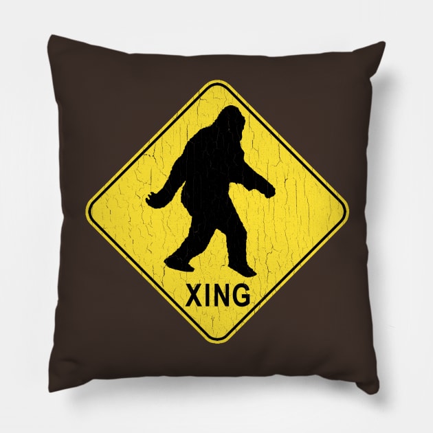 Bigfoot Crossing Sign (vintage look) Pillow by robotface