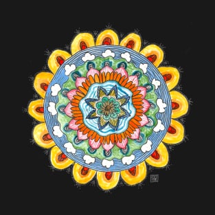 Yellow wacky mandala hand drawn joy T-Shirt